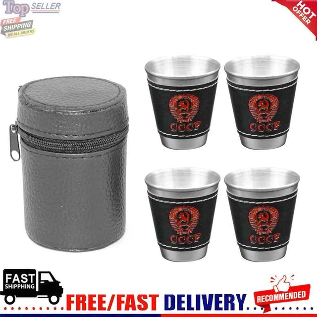 Tragbares Edelstahl Weinbecher Set mit Leder Aufbewahrungstasche Picknick Geschirr