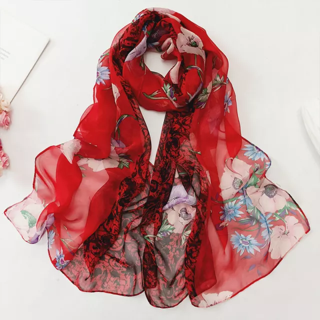 Chiffon Georgette Scarves Floral Silk Feel Scarf Hijab Long Shawl Large Wrap UK