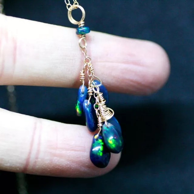 Natural Black Opal Pendant Solid 14K Gold 585 , October Birthstone No Chain