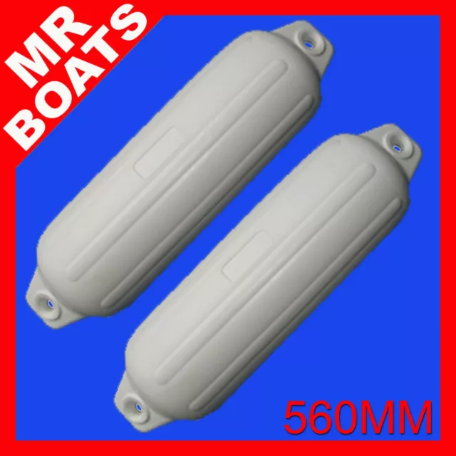 2 X 560mm BOAT FENDERS BUFFERS Heavy Duty White UV Stabilsed Ribbed FREE POSTAGE 2