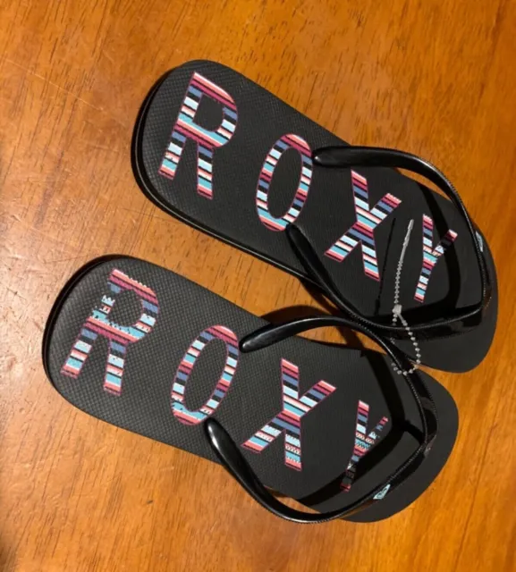 Womens Roxy Flip-Flops Sandals Size 7, Black-Multi Stripe
