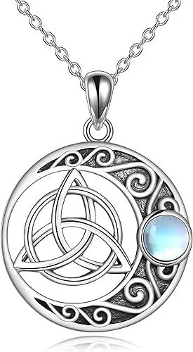 Sterlingsilber Trinity keltischer Knoten Mond Anhänger Halskette Schmuck Geschenk für Frauen