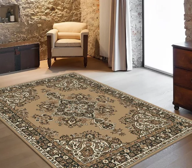Traditional Brown Medallion Rug Berber Huge Design Extra Large Floor Carpet Rugs
