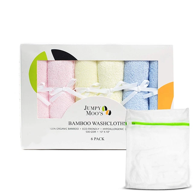 JM Bambus Baby Waschlappen, 6 Stück - Waschlappen Kinder Set, 25X25Cm - Weiche B