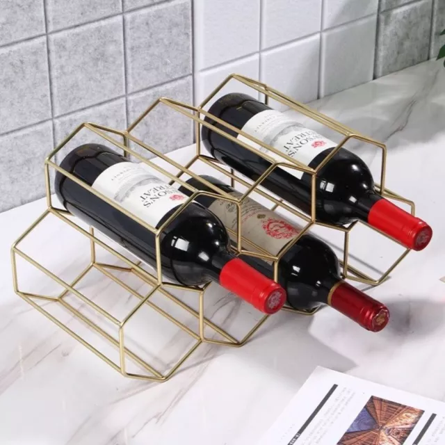 Metal Honeycomb Wine Storage Display Rack Holder Up To 9 Bottles>