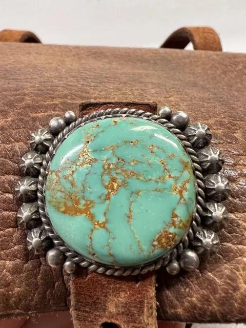 RARE Native American Zuni Western Leather Turquoise Sterling Silver Purse Bag