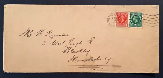 GB Great Britain Stamps 1934 (?) GV ½d & 1d on plain cover Manchester cancel (w)