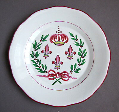 Assiette faïence St Clément FLEUR DE LYS Couronne palmes 