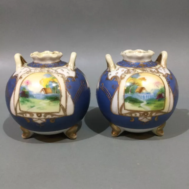 Noritake Porcelain Japan Posy Vase Pair Hand Painted