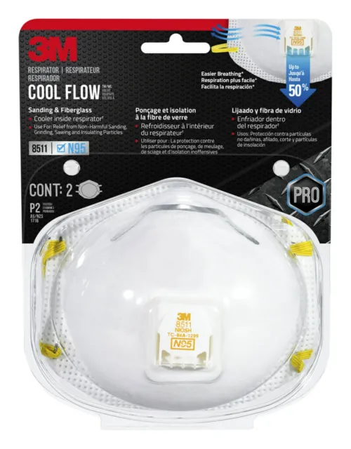 3M™ Cool Flow™ Valve Respirator 8511, N95, White, 2 Masks