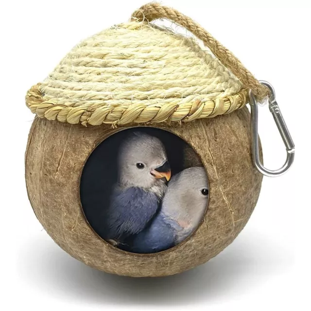 Parrot Nest Natural Coconut Woven Straw Hut Cage Feeder Pet Parakeet Toys House,