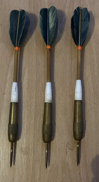 Darts Set Of 3 With Plastic Case, Green Feathered Type Flights See Pictures.