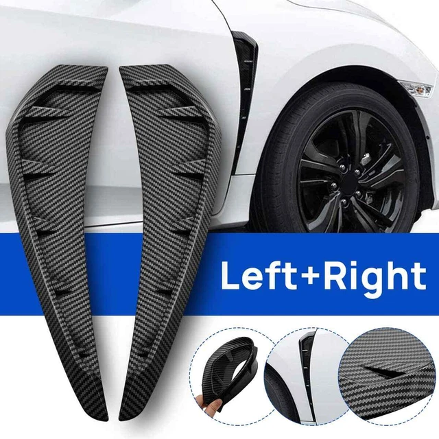 2Pcs Universal Car Carbon Fiber Black Side Door Fender Vent Air Wing Cover Trim