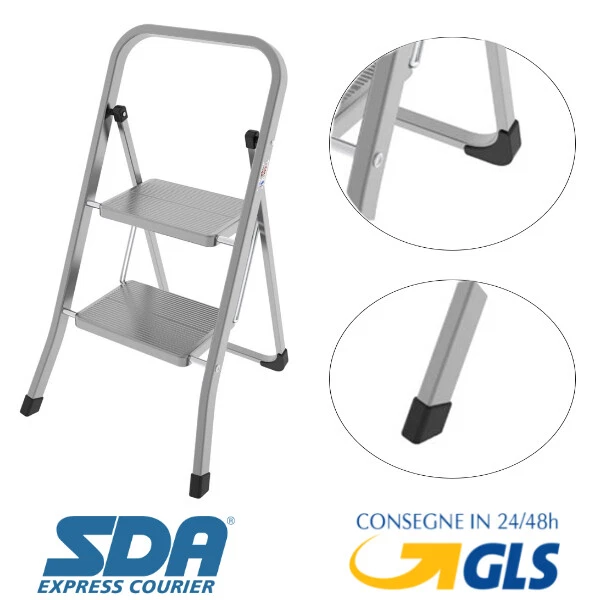 Scaletto Pieghevole Con 2 Gradini Antiscivolo 150 Kg Scala Scaletta Sgabello