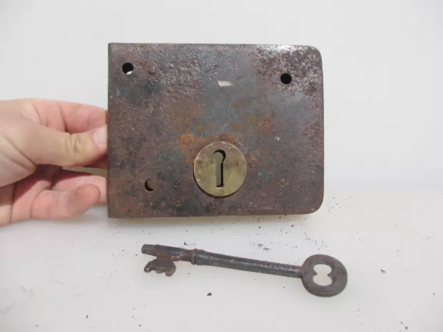 Victorian Iron Door Lock Old Bolt Antique Georgian Brass Keyhole