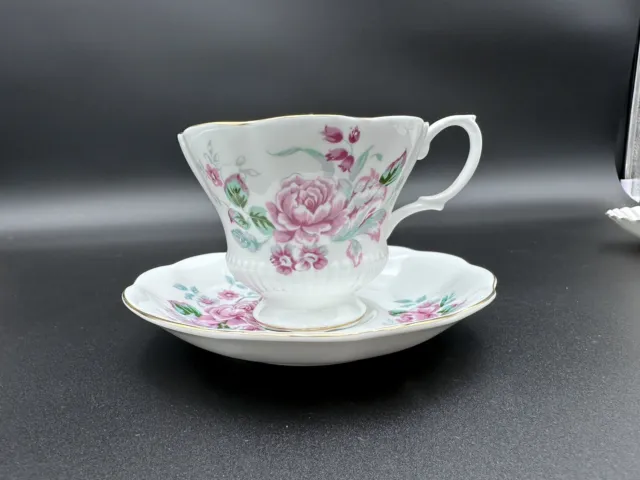 Royal Albert Tea Cup & Saucer ~ Pink Florals Green Leaves ~ Bone China England