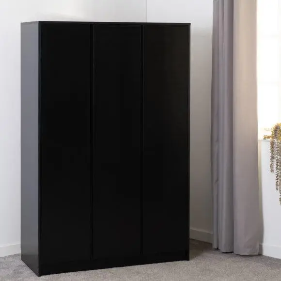 Malvern Black 3 Door Triple Wardrobe Bedroom Storage Furniture