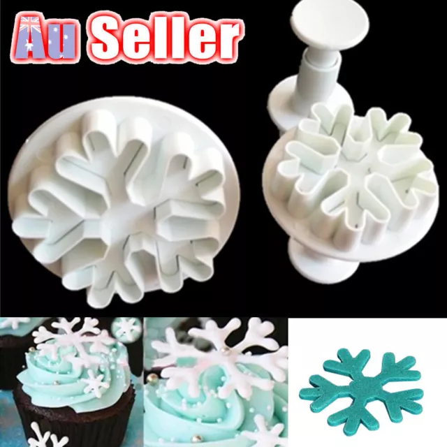 3pcs Sugarcraft Fondant Cutter Plunger Mold Cake Decorating Snowflake Mould