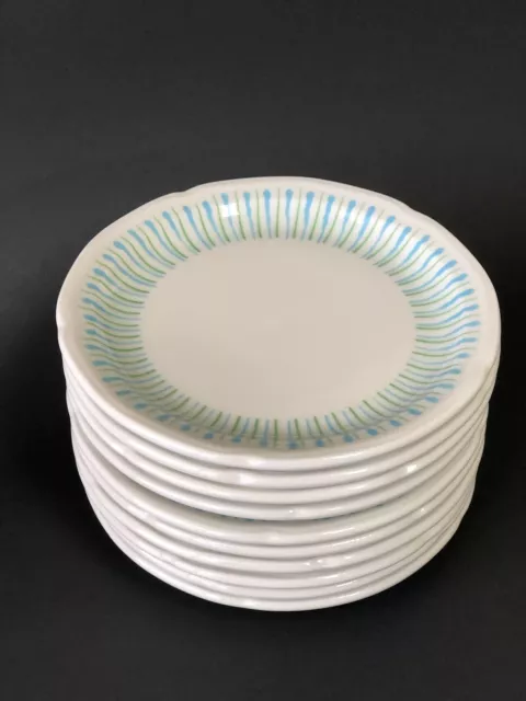Sterling Vitrified China 6.5" Salad Plates Green Blue Restaurant Ware Set Of 10