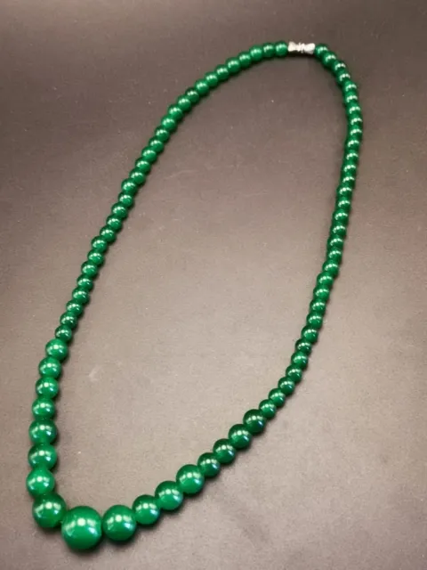 Exquisite Chinese 6-14mm Natural Green Jade Round Beads Necklace C78