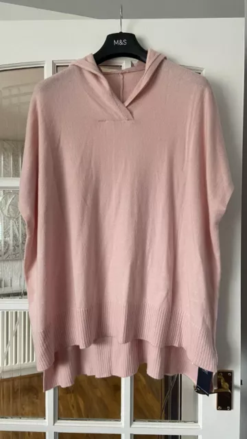 Gorgeous BNWT M&S super soft cashmere blend pale pink hooded poncho - one size