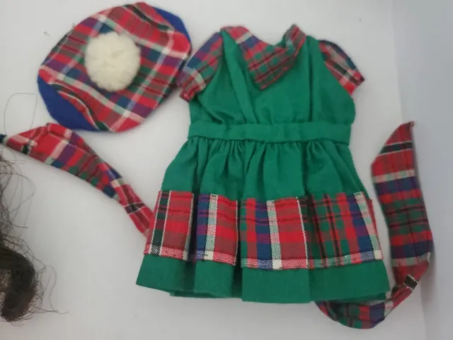 Vintage Plaid Doll Dress with matching hat For 8" Muffie Ginny Virga Ginger Etc.