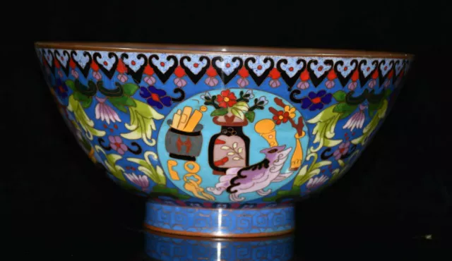 8.8'' Marked Rare Chinese Cloisonne Enamel Dragon phoenix flower Bowl vessel