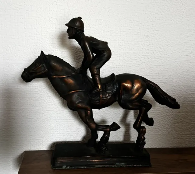 Copper Style Number 17 Race Horse And Jockey Figure Statue Unmarked