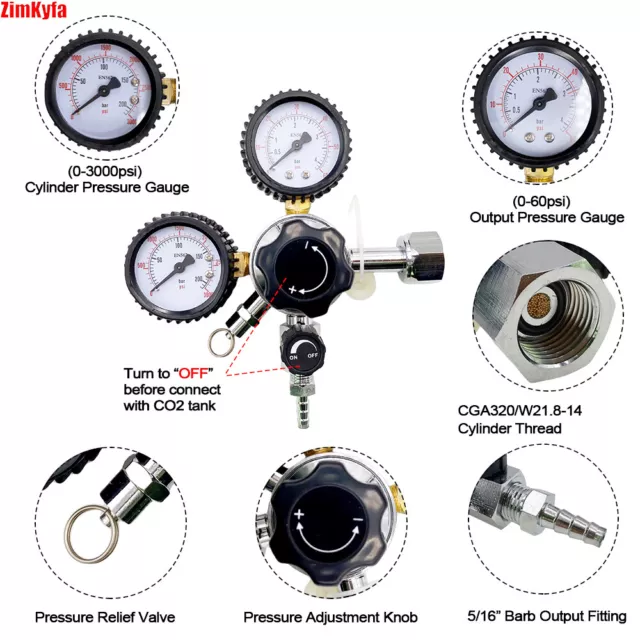 CO2 Regulator Beer Brewing Dual Gauge CO2 Regulator CGA320/W21.8 Kit