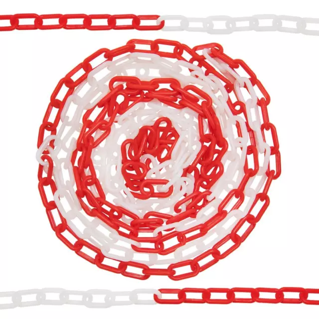 10M Absperrkette rot-weiß Plastikkette Warnkette Rundstahlkette Metall 35x20mm
