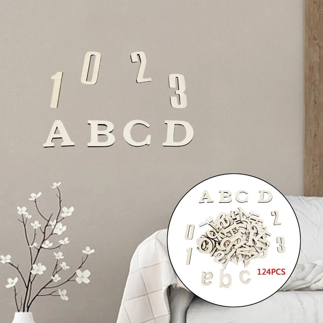 124 Pieces Wooden Letters Full Alphabet Numbers DIY Arts Wood Cutout Letters