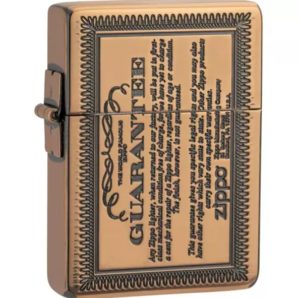 Zippo Oil Lighter 1935 Replica Guarantee Card Copper Brass Antique Etching NEW