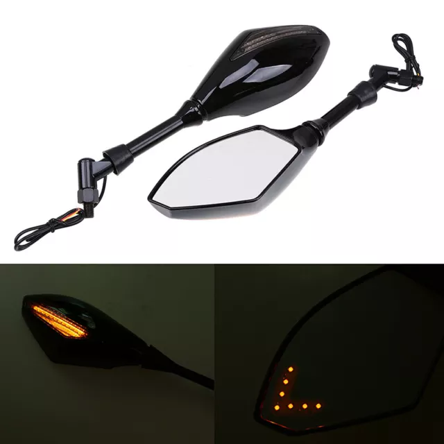Pair Motorcycle Rearview Mirrors LED Turn Signals Light Fit For Harley
