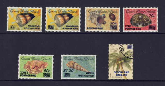 Cocos Islands 1990 1991 Postage Paid Overprints Surcharges MUH & CTO Set of 7