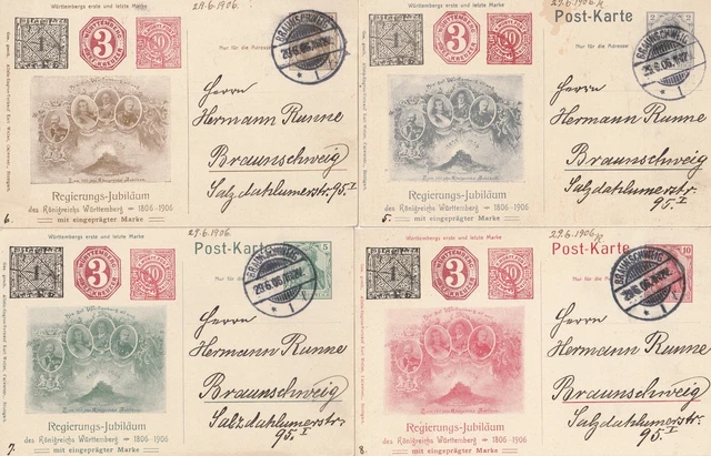 Deutsches Reich 4 versch. Ganzsachen Karten Serie Regierungs-Jubiläum 1906