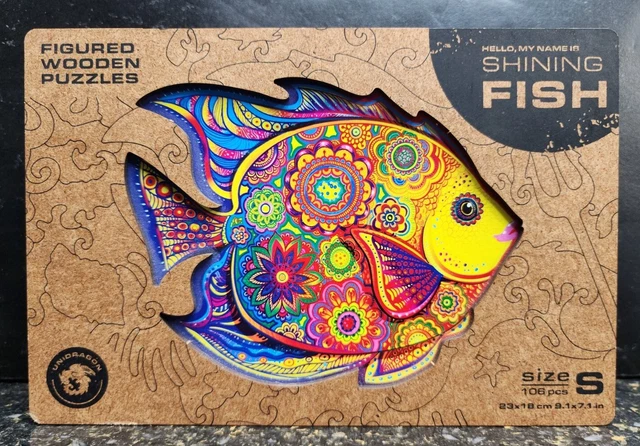 Unidragon Shining Fish Figured Wooden Puzzle Small 106 Pcs 9.1×7.1" Complete