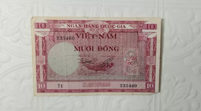 1955 South Viet Nam Muoi Dong NGAN HANG QUOC-GIA 10 Paper Banknote Crisp