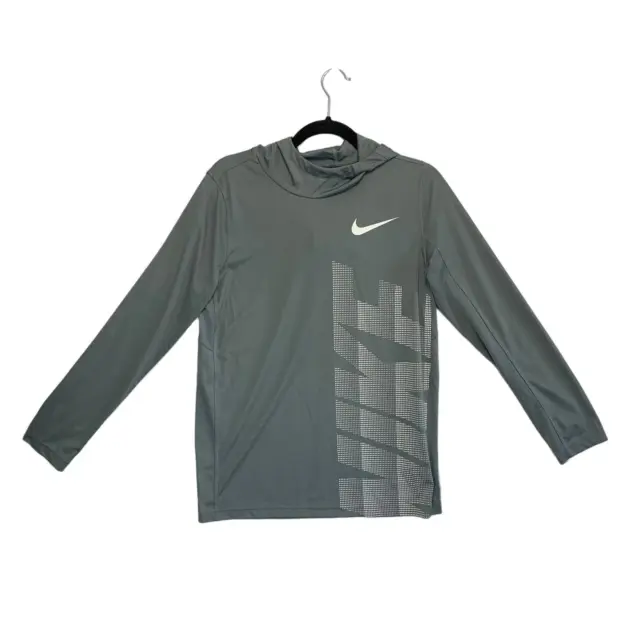 Nike Dri-Fit Logo Pullover Hoodie Sweatshirt Youth Sz XL Gray Lightweight Casual
