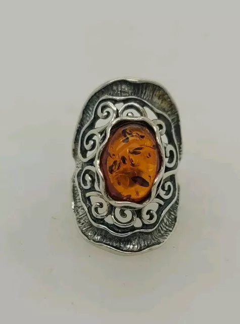 OR Paz Israel Sterling Silver Amber Ring Size 8.25