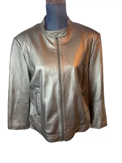 Terry Lewis classic luxuries Gold Leather Jacket Size 1X