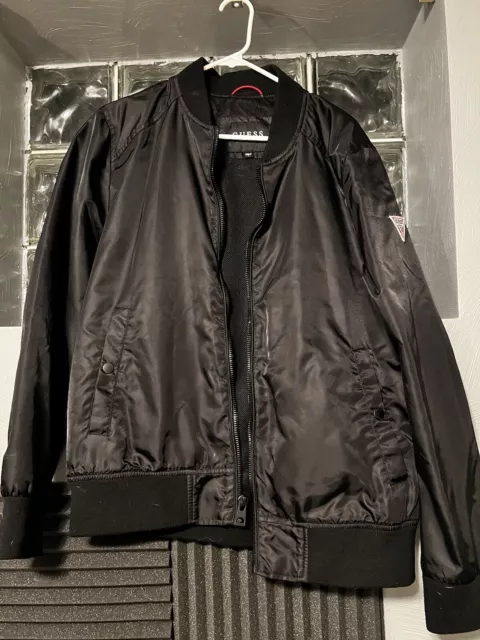 Guess Mens Black Zip Up Bomber Jacket Size Large