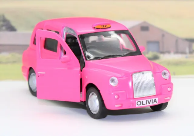 Personalised Plate Gift Pink Taxi Cab Diecast Toy Car Model Boys Girls Present