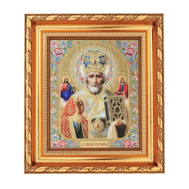 Hl. Nikolaus Wundertäter Ikone im Rahmen Glas 14x16cm christlich orthodox 11377