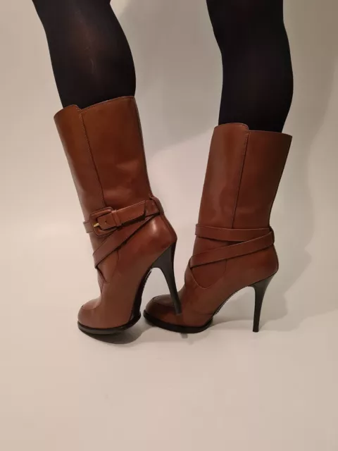 Tods 'Gomma' Cognac leather stiletto high heel ankle boots size 4 uk 37eu.