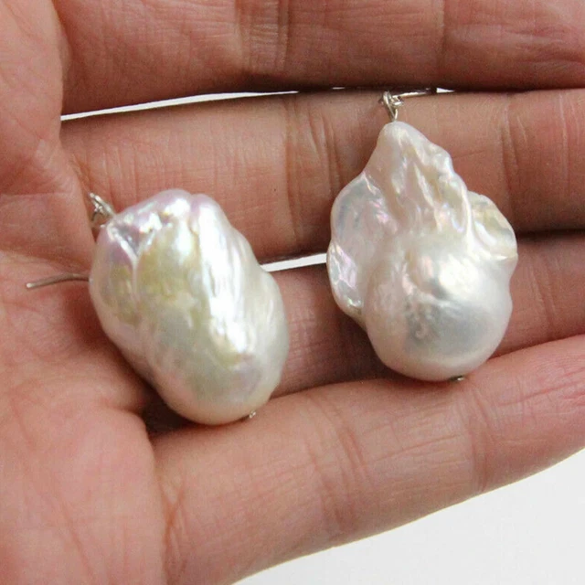 Natural 15-22 mm White Southsea Baroque Pearl 925 silver Earrings Mother's Day