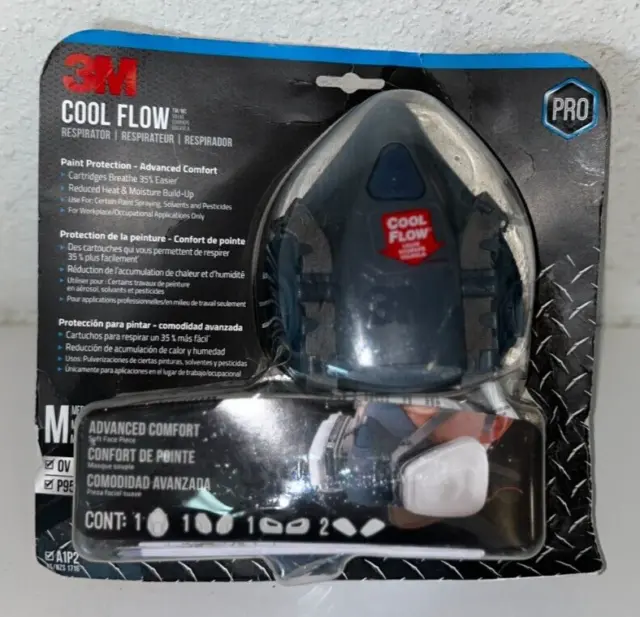 3M Cool Flow Respirator Pro Mask Advanced Comfort Medium M + 2 Cartridges NEW