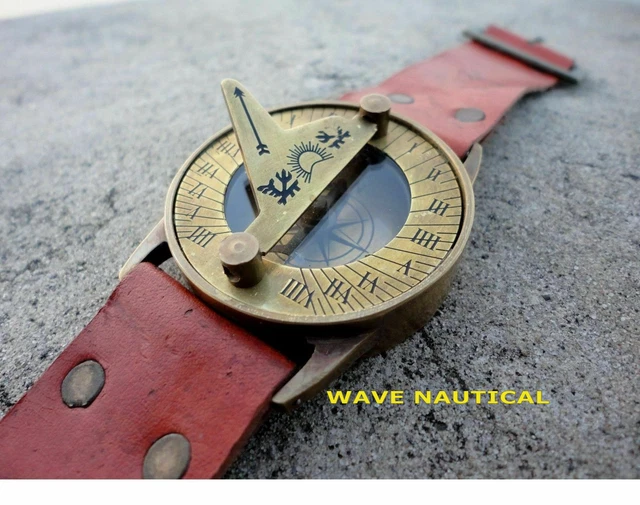 Kompass Armbanduhr Messing Sonnenuhr Nautisch Vintage Leder Antik Steampunk