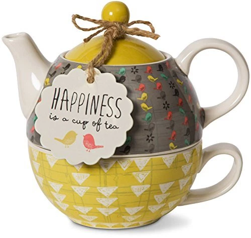 Bloom Happiness Ceramic Tea for One, 15 oz, Multicolor