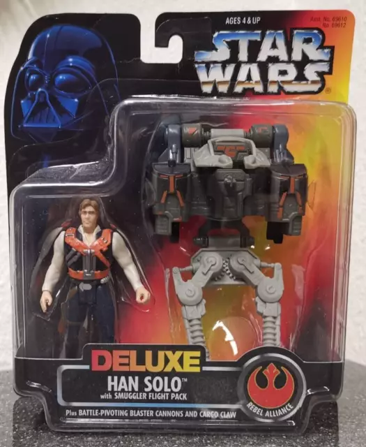 Star Wars Hasbro Kenner Figur DELUXE Han Solo with Smuggler Flight Pack Mint OVP