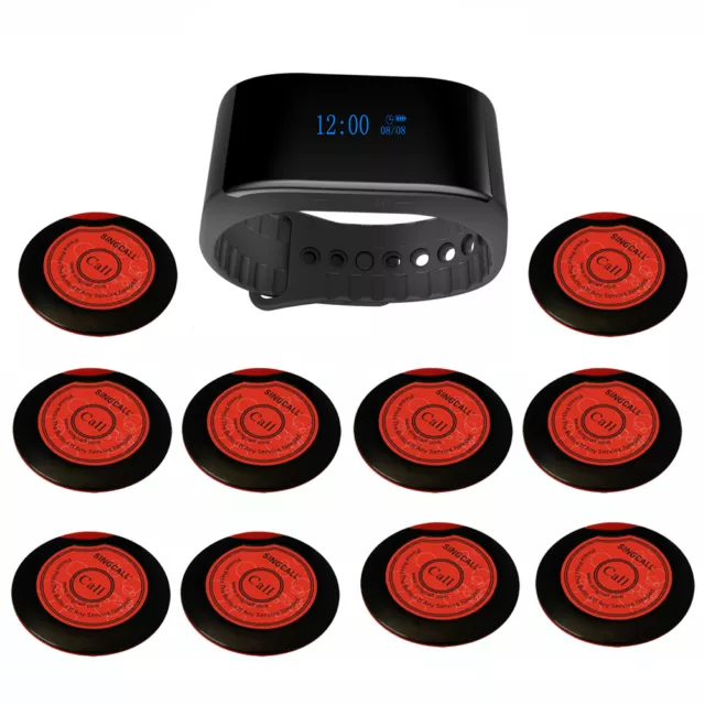 SINGCALL Wireless Waiter Calling System Restaurant 1 Waterproof Watch,10 Pagers